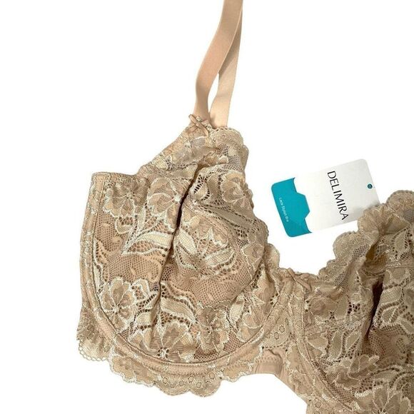 NEW Delimira Full Coverage Lace Underwire Unlined Bra Size 34G nude tan - Picture 5 of 12